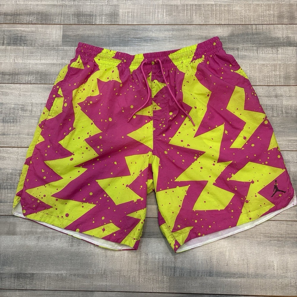 Nike Air Jordan Swim Trunks Shorts Men's Size 3XL Pink Green Retro Drawstring